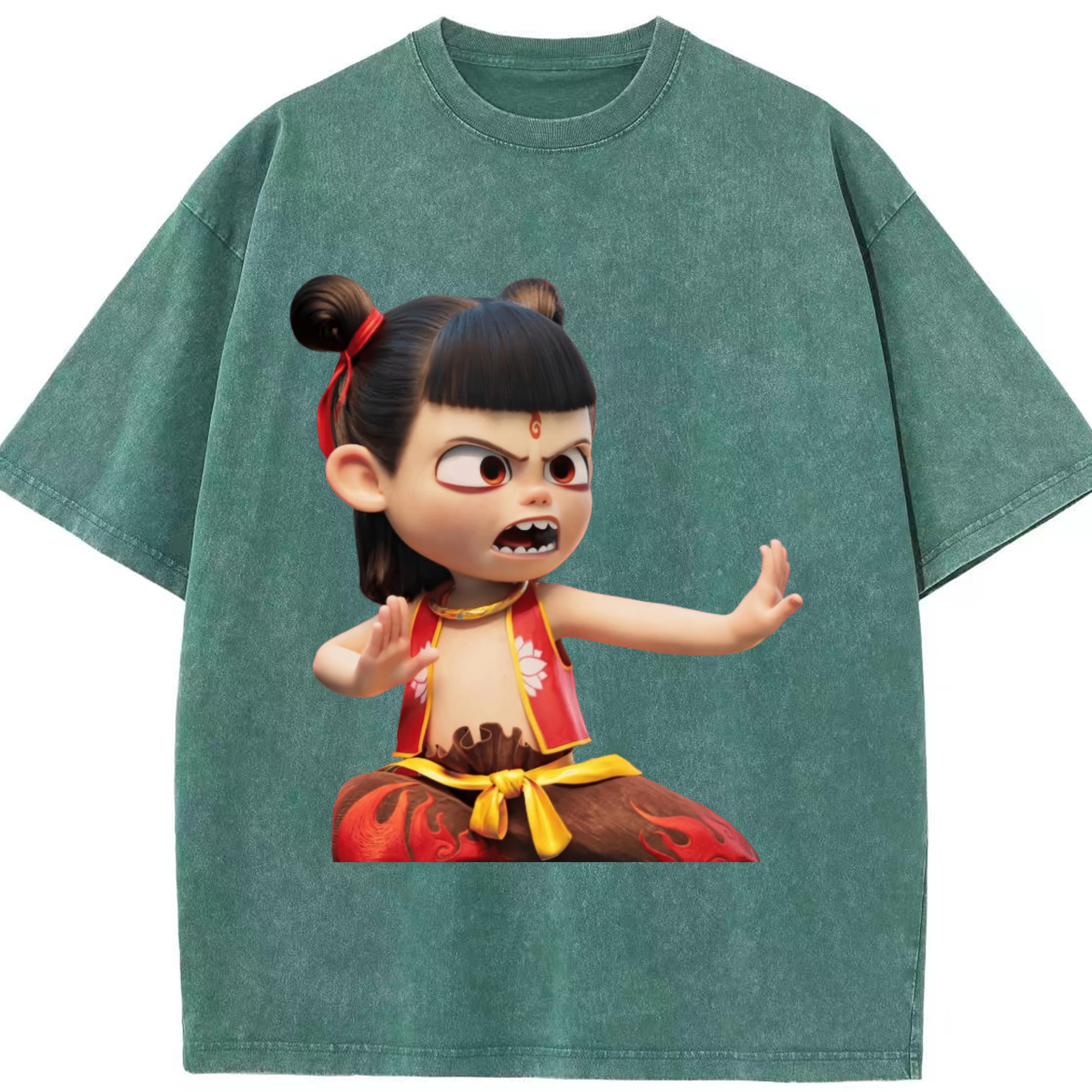 （画像用） Ne Zha 2 ナタ 魔童の大暴れ 綿100% ヴィンテージ風 半袖Tシャツ（フロントプリント）